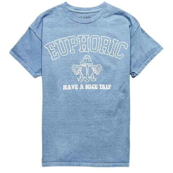 PacSun Euphoric Have A Nice Trip Graphic Tee, Blue, Trippy Mushrooms, Small - Picture 2 of 7